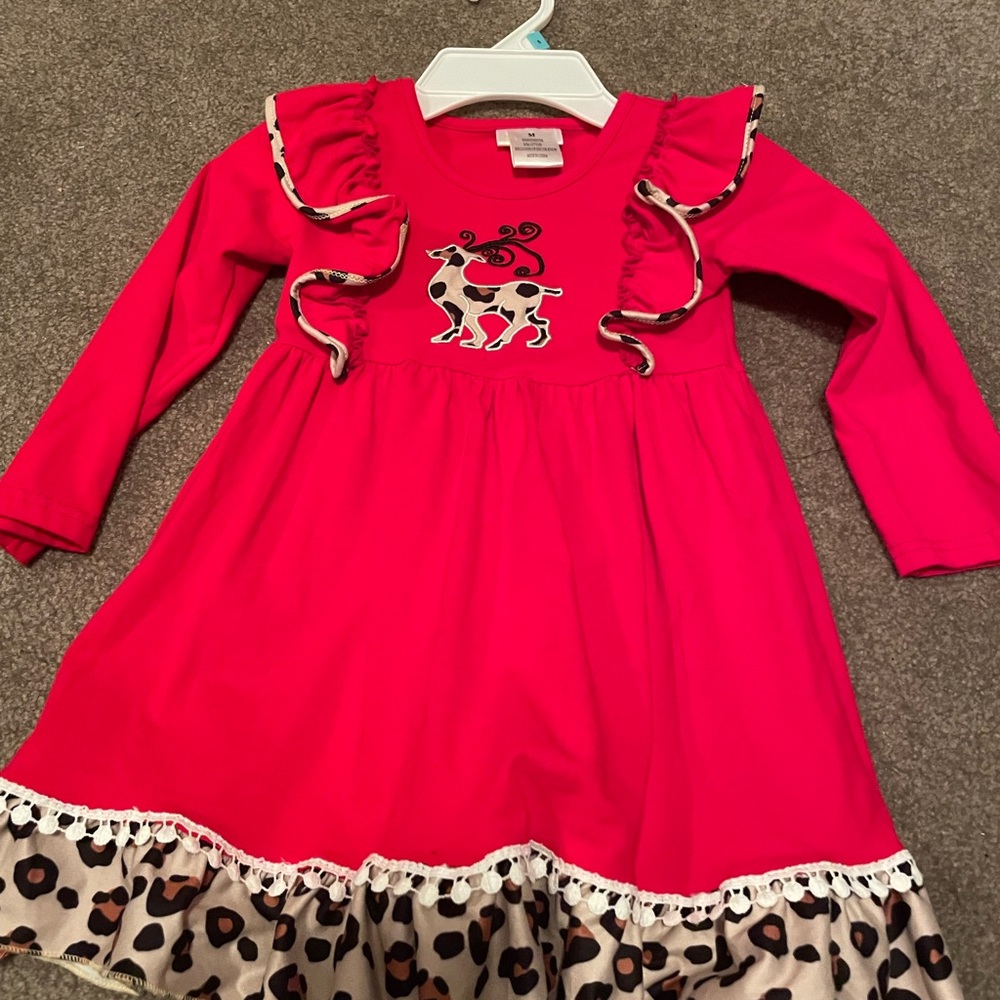 Cute Size Medium (about size 3 or 3T) Festive Reindeer Dress